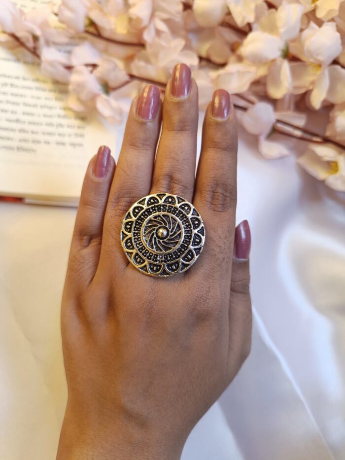 Oxidized silver- plated Bollywood ring