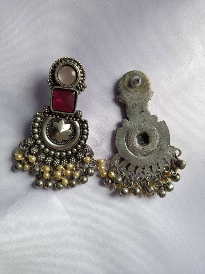 Red white stone oxidized earrings